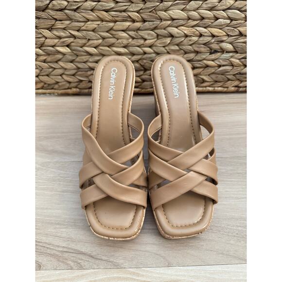 NWB! Calvin Klein Faux Leather Strappy Slide Sandals - Picture 3 of 8